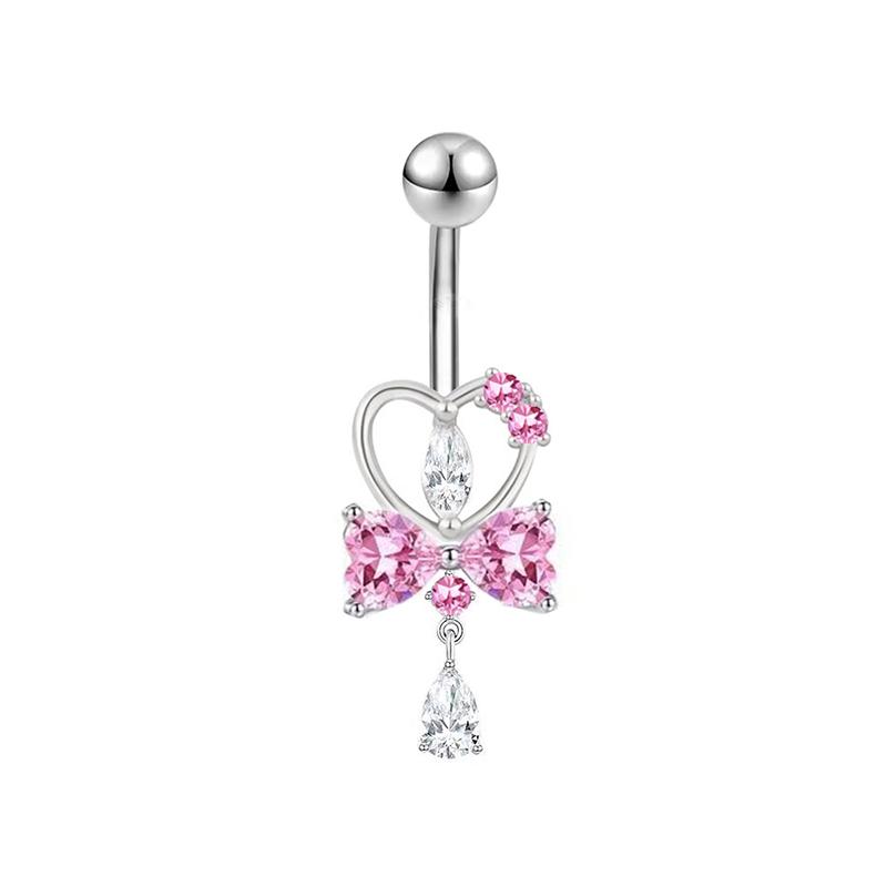 Pink Zircon Belly Button Rings Stainless Steel Heart Butterfly Navel Piercing Barbell For Women Beach Belly Ring Body Jewelry