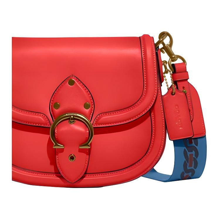 New COACH Beat Leather Saddle Bag, Shoulder Bag, Crossbody Bag Small Size Women's Red C3738-B4TFM