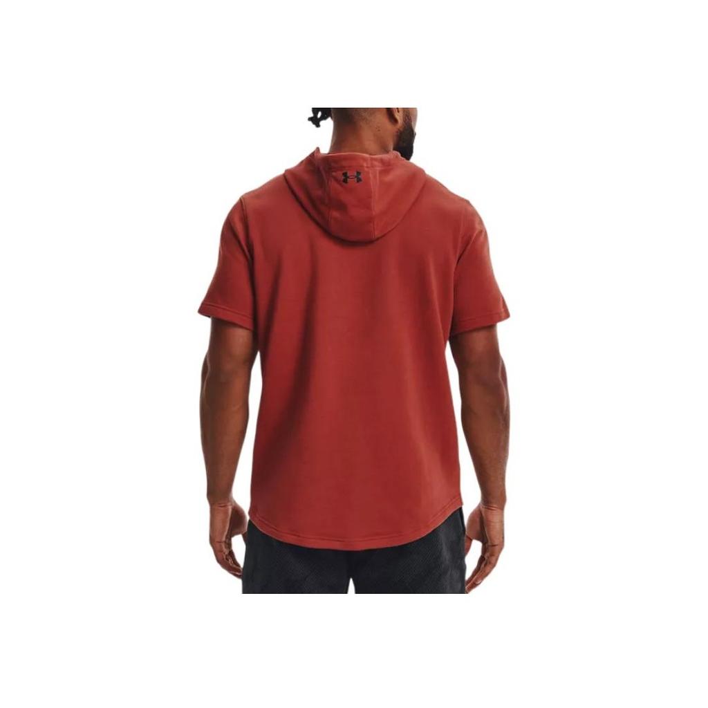 Under Armour Johnson Series Terry American Vintage Printed Hooded Short Sleeve T-Shirt Men Tops Dark-Red 1370465-635