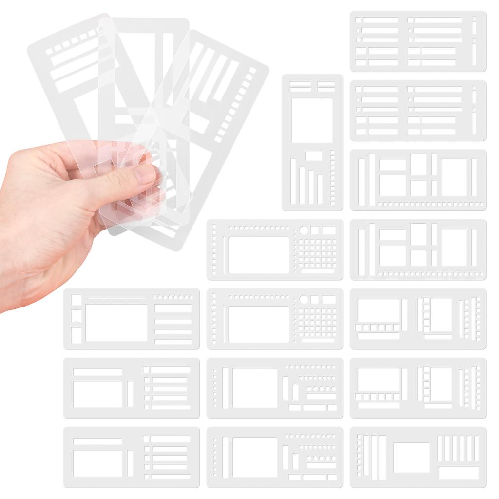 18Pcs Planner Stencil Set Handmade Flexible Record Template DIY Journal Scrapbooking Plastic Stencil for Traveling Daily Use
