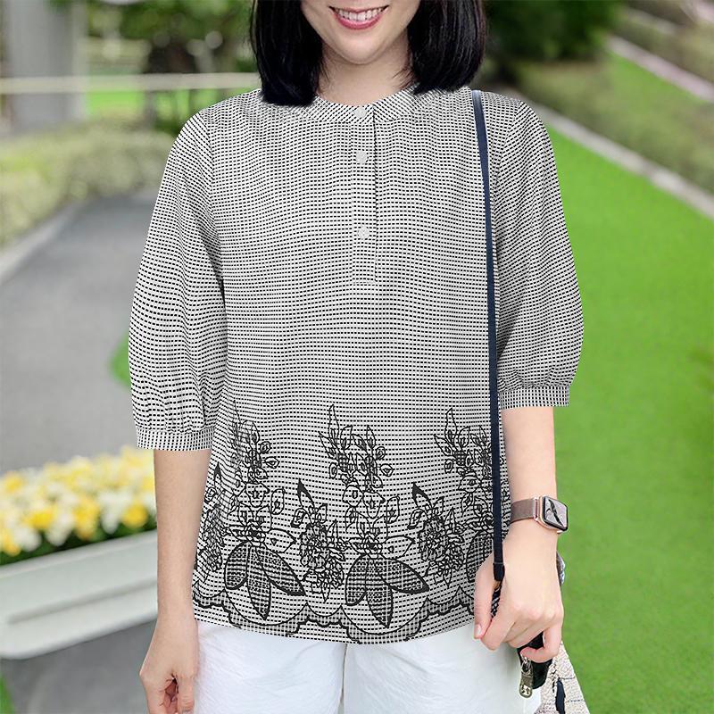 

ZANZEA Women Summer Round Neck Half Sleeve Casual Retro Print Blouse S чорний