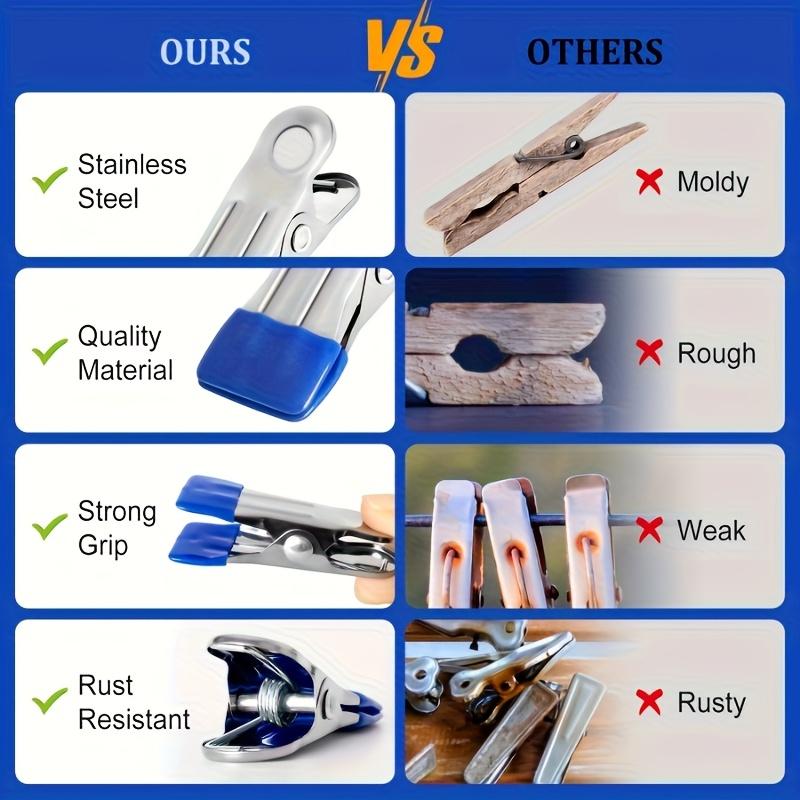 50pcs Heavy Duty Stainless Steel Clothespins with Blue Non Slip Grips Rustproof Multi Purpose Clips for Laundry,Beach,Kitchen,Crafts Home Organization