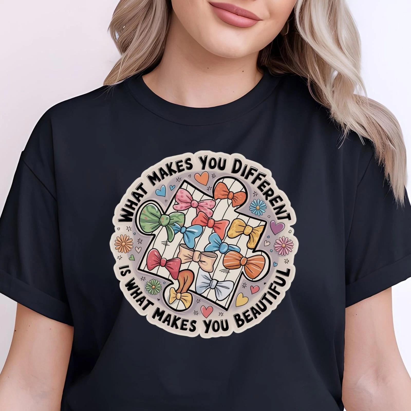 Men s and Women s T-shirts What Makes You Different Is What Makes You Beautiful Shirt, Autism Mom Tee M