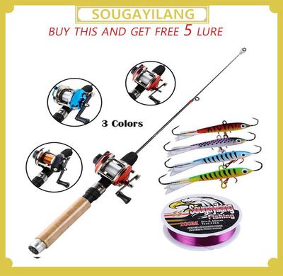 SOUGAYILANG Eis Angelrute Set 67 cm Eis Pole Mini 3 Farbe Angeln Rad Angeln Garnelen Winter Linie Köder Combos angelrute Angelrolle Linie Köder Set