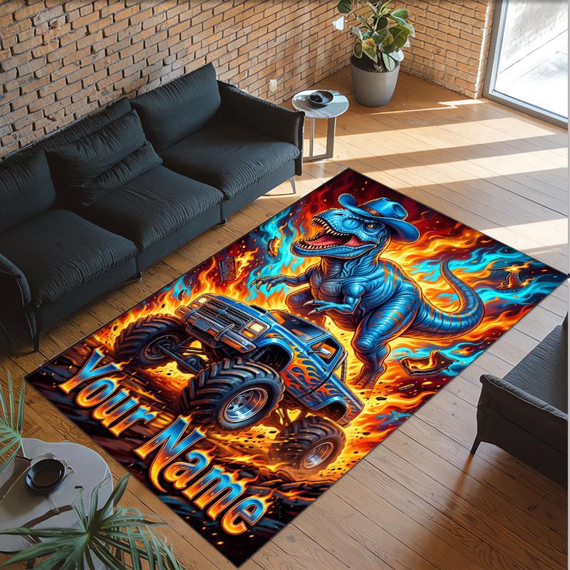 Truck Theme Crystal Velvet Rug Personalized Custom Name Text Soft Floor Mat Home Decor