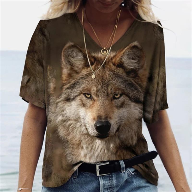 

Жіноча футболка Lone Wolf з 3D-друком Y2k Fashion Elegance Вінтаж з коротким рукавом Елегантний повсякденний комфортний поліестер 3XL