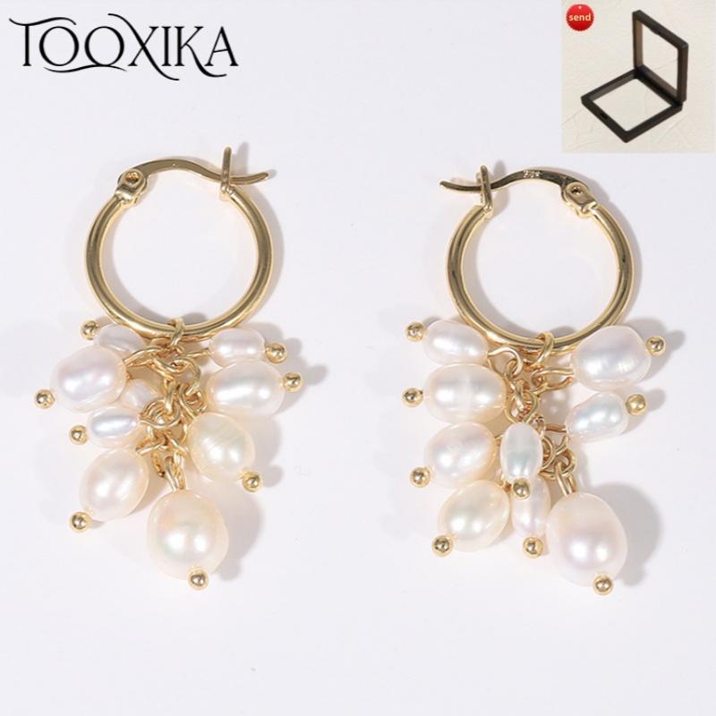 

Tooxika Personalized Circle Freshwater Pearl Flower Cluster Earrings Ins Style Tassel Women s Earrings