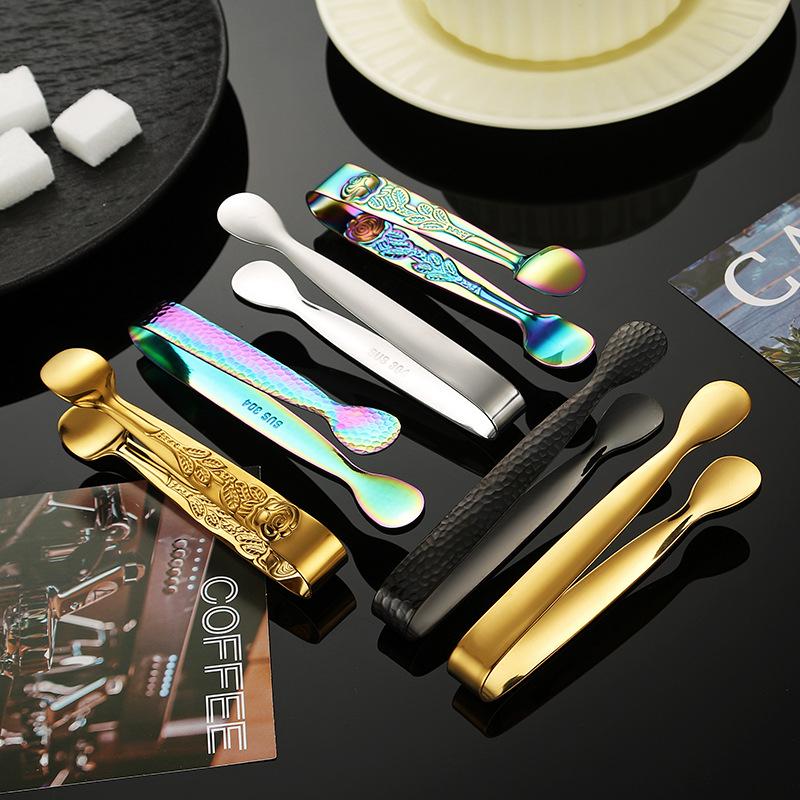 Stainless Steel Ice Cube Clips Vintage Colored Roses Ice Clip Portable Salad Barbecue Tongs Kitchen Bar Supplies