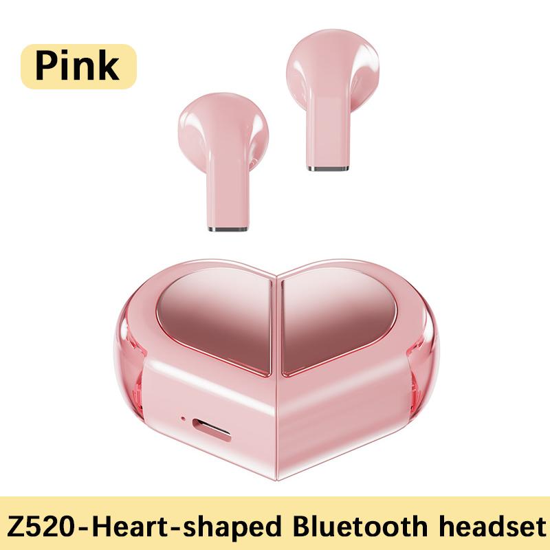 Pink Heart Wireless Earbuds for Girls Cute Small Earphones Hifi Stereo Sound Bluetooth Headsets Touch Control Gaming Handphones