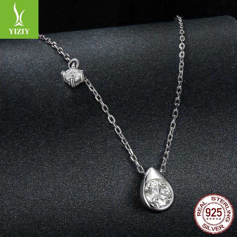 50 Points Moissanite Water Drop Necklace, Charm Temperament S925 Sterling Silver Sparkling Collarbone Chain Jewelry