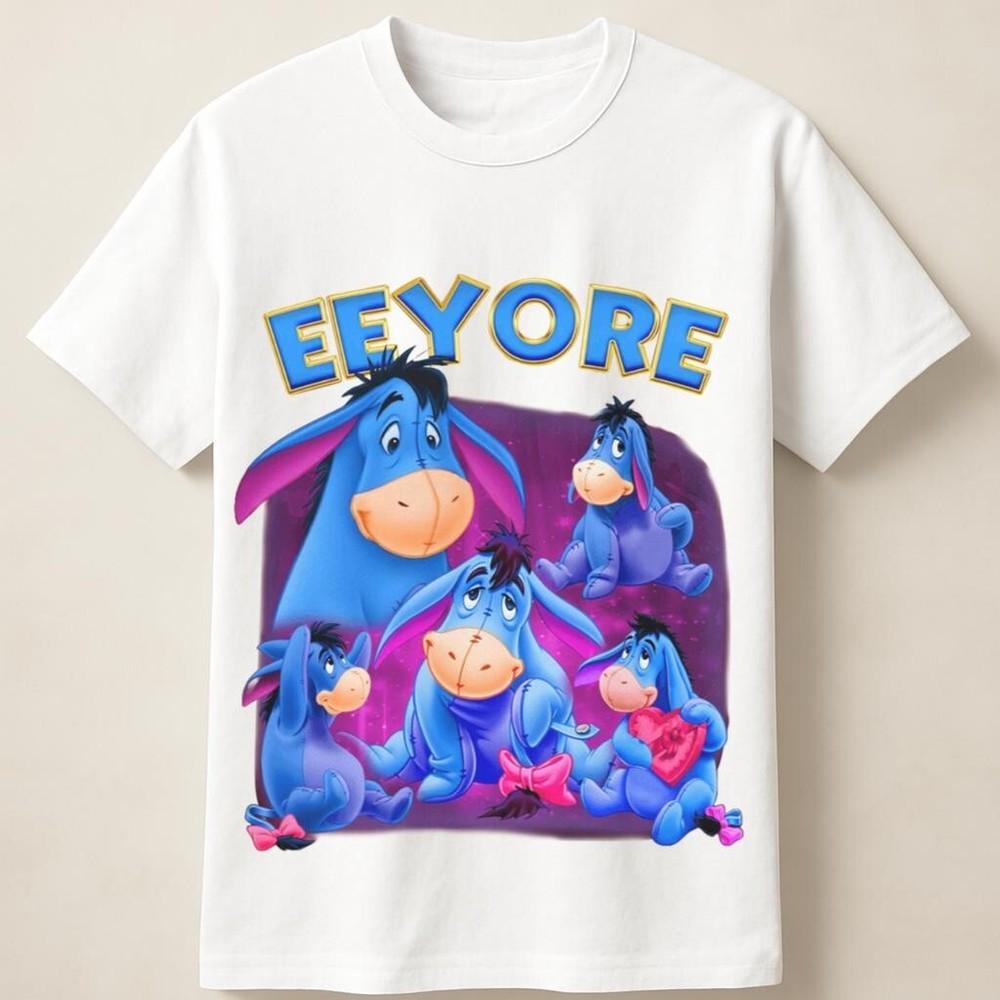 Eeyore Unisex T-Shirt  Cute Donkey Expressions with Heart and Bow Unisex T-Shirt S
