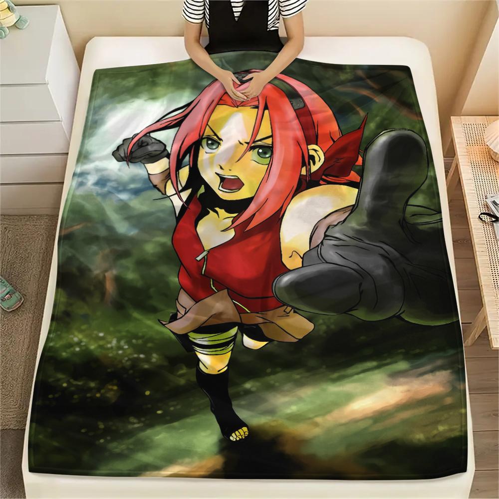 Naruto Sakura Haruno pattern Flannel Blanket, High quality Comfortable for All Seasons, Home Decor, Warmth and Comfort, Perfect for Gifts.