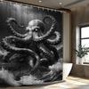 Black And White Art Storm Sea Terrible Octopus Shower Curtain Fantasy Bathroom Decoration, With 12 Hooks, Shower Curtain