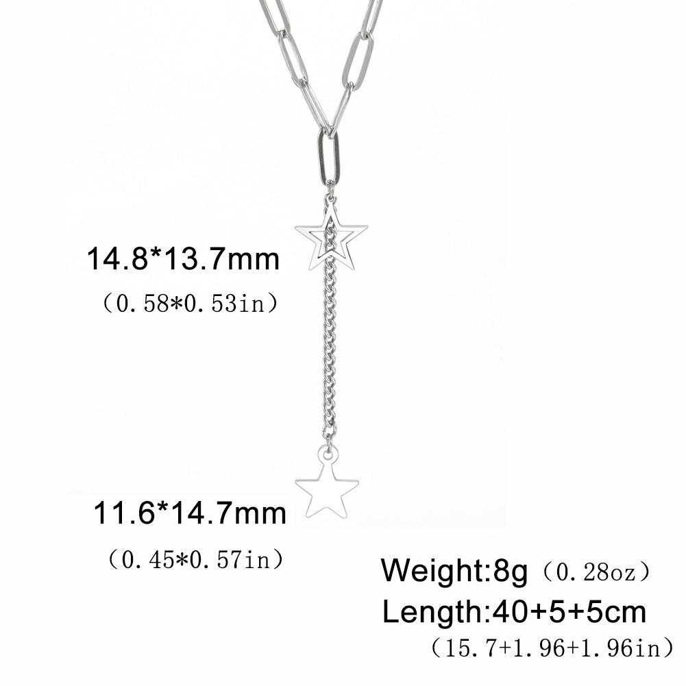 KKjoy Star Pendant Necklace for Women Silver Color Stainless Steel Beads Double Chain Collars Minimalist Jewelry Accessories New