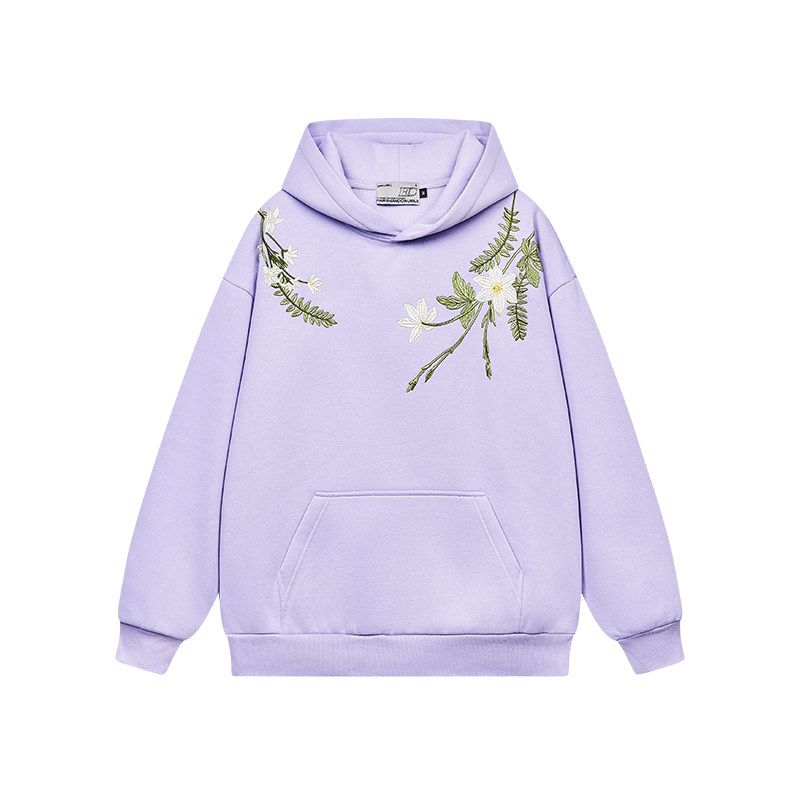 HACR Women Harshandcruel New Chinese Style Florals Garland Embroider Text Profile Hooded Sweatshirt Men and Women
