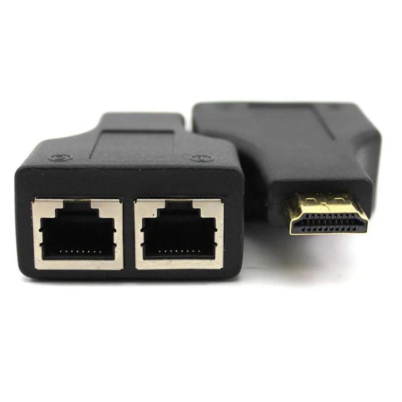 2pcs/Lot HDMI-compatible To RJ45 Dual Ports Converter Network Cable Extender Over by Cat5e Cat6 Cable 1080p For HDTV HDPC PS3 ST