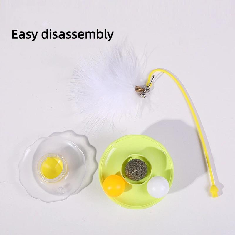 New Interactive Cat Tumbler Toy ABS Base With Feathers Rolling Ball Anti-Bite Turntable Interactive Toy Interesting Pet Supplies