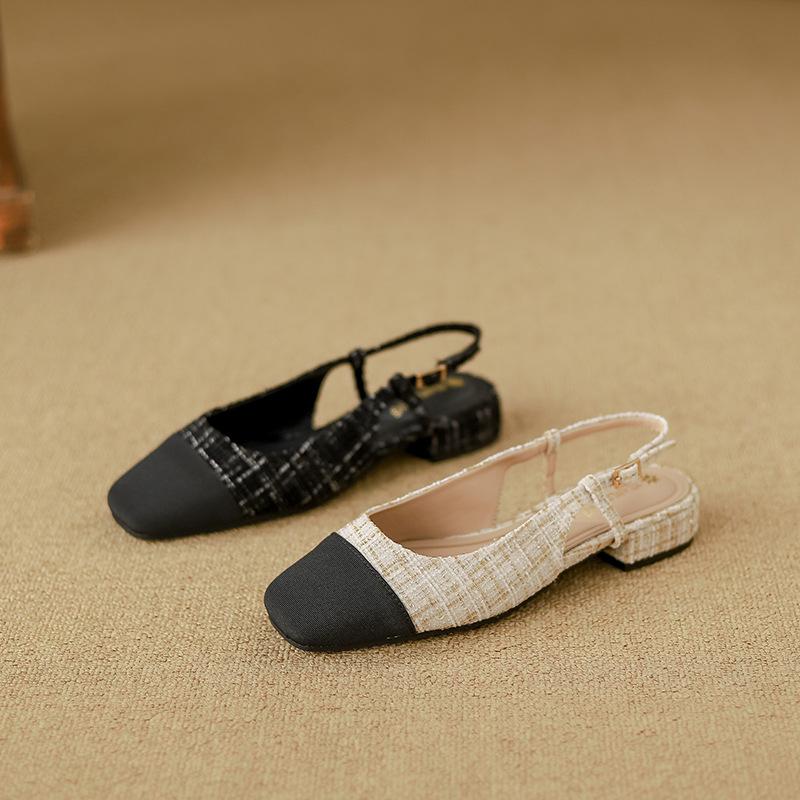 Xiaoxiangfeng Back Empty Single Shoes Women's 2025 Bag Head Sandals Women's Fashion Square Head Light Mouth Advanced Sense Huizhou Women's Shoes Co