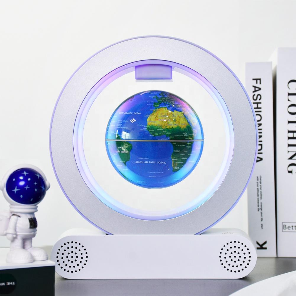 Round  World Map Rotating Magnetic Levitation Floating Globe for Desktop Decor Education Children with bluetooth Speaker темно-синий