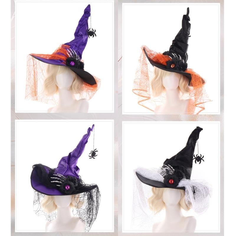 Witch Hat With Delicate Lace Design Mystical Party Headgear For Halloween Costume Parties And Cosplay Event
