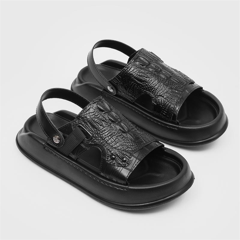 Fashion Stylish Mens Casual Leather Slippers Slip on Flats S  Fashion Beach Sandals Open-toe Outdoor Half Drag Leisure Walk Male Slides