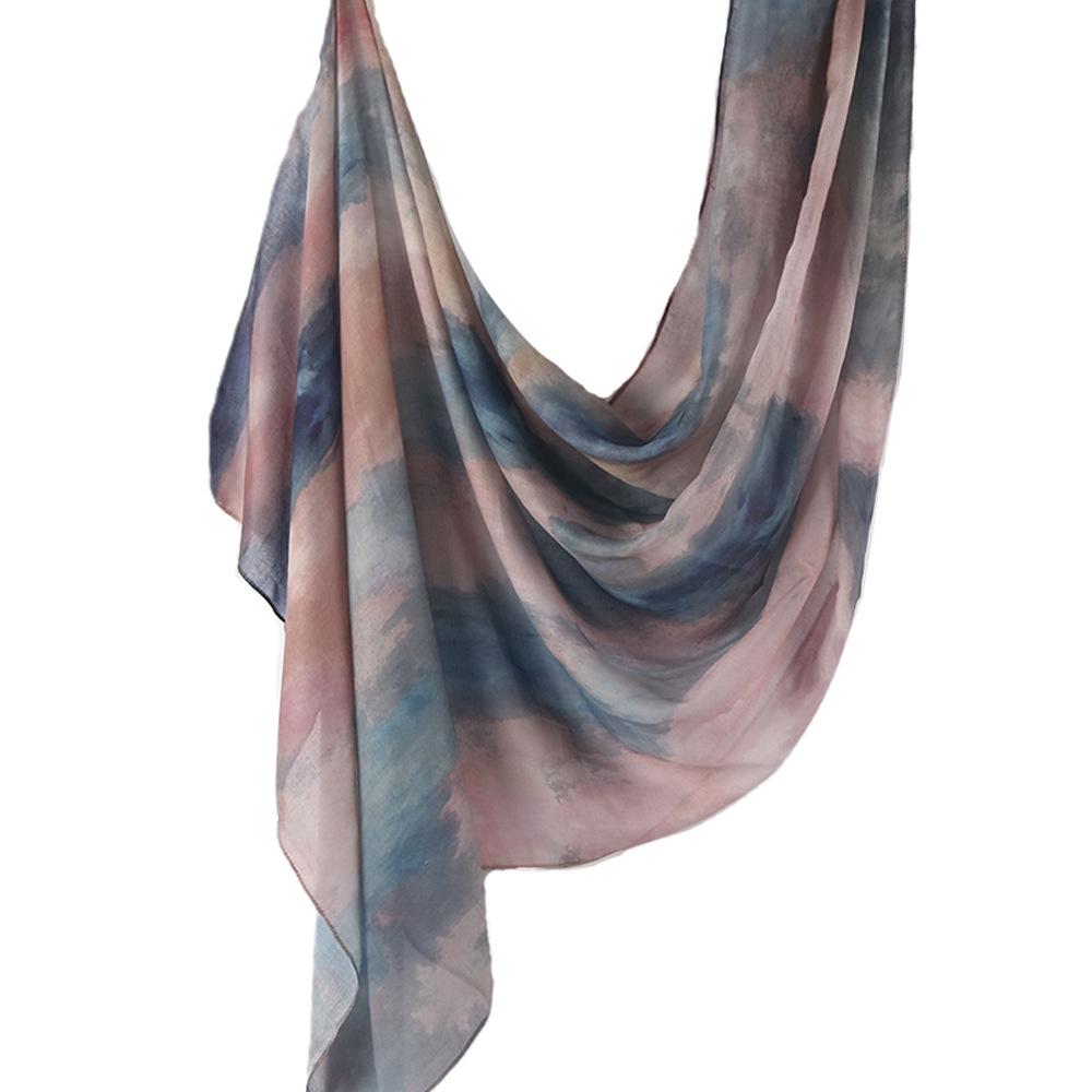 "Ethnic Watercolor Modal Cotton Shawl Satin Print Scarf for Women"