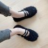 2025 autumn and winter new square-headed mink fluffy warm color matching thick-soled ballet beanie women's single shoes flat-soled