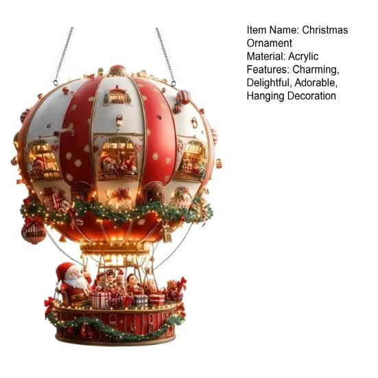 Christmas Hot Air Balloon Ornaments 2D Acrylic Xmas Tree Pendant Cartoon Santa In Hot Air Balloon Hanging Decoration for Trees Doors Windows Decor