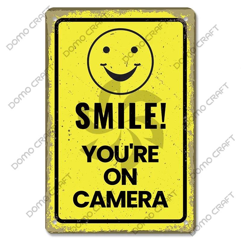 Warning CCTV Tin Signs Metal Plaque Notice  Hour Security Camera Vintage Poster Metal Plate Wall Decor for Mall Shop Bar Home