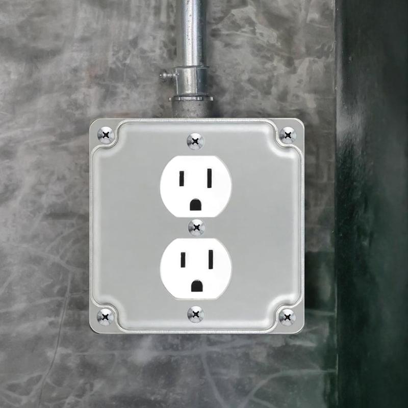 Pack Of 2 Heavy Duty Steel Electrical Box Covers with Raised Designs Switches Plate Covers Set for Square Outlet Boxes