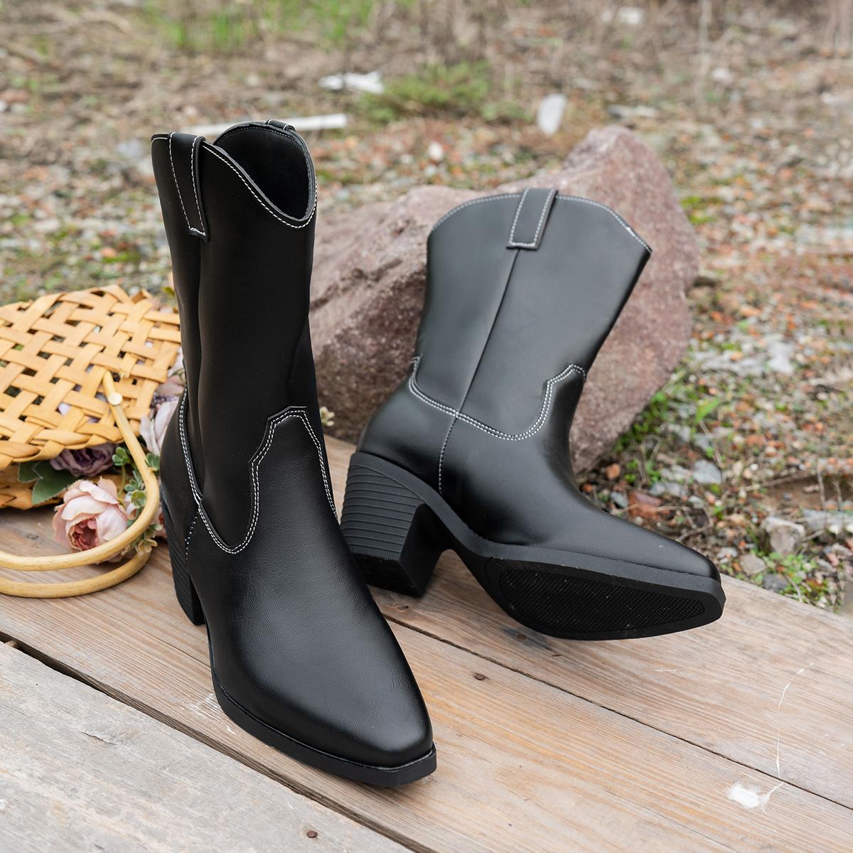 

Женские ботильоны на высоком каблуке, модные туфли с острым носком и массивной подошвой, зимние туфли-лодочки, челси 2024 года, трендовые готические туфли для вечеринок, Botas Mujer 43 чёрный