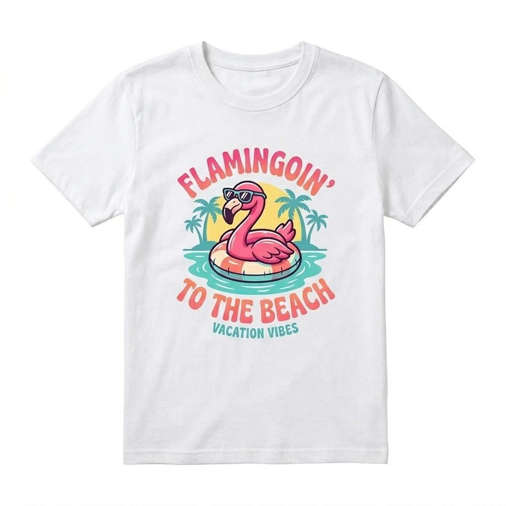Flamingoin To The Beach T-Shirt - Funny Summer Flamingo Vacation Tee XXXXL