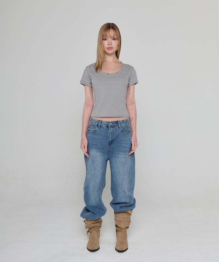 5OML Rivet Short Sleeve Melange Grey