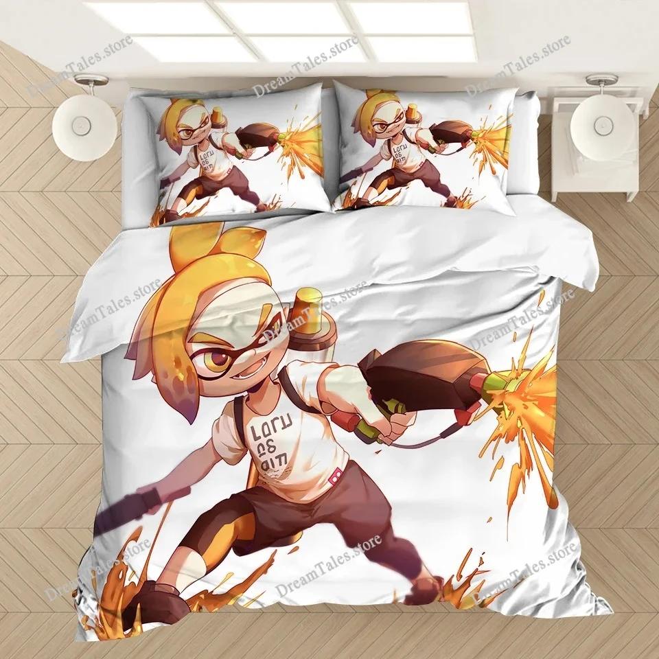 Conjunto de Roupa de Cama Desenho Animado Jogo Impressão 3D Crianças Popular Splatoon Capas de Edredom Fronhas Edredom Conjunto de Roupa de Cama Roupa de Cama Roupa de Cama