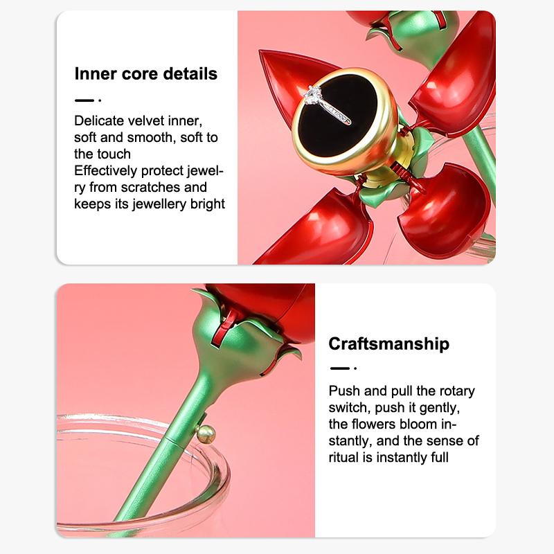 Romantisk vigselringhållare Rosblomma ringlåda Förlovningsförvaring Ringbärarefodral Gåvförpackningslåda Smyckesförvaringsfodral