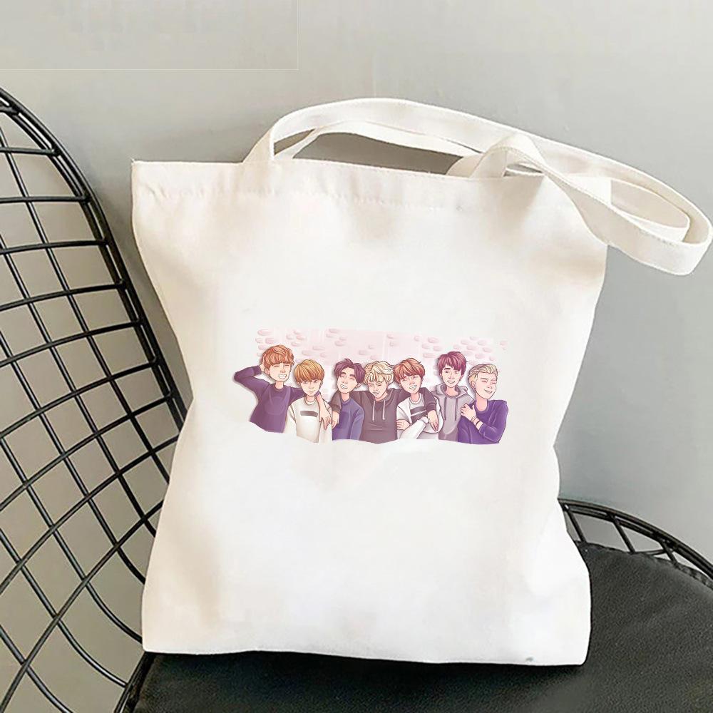 Korean Style Letter Print Canvas Tote Bag for Women Men Fashionable Shoulder Handbag Trendy Daily Shopping Bag