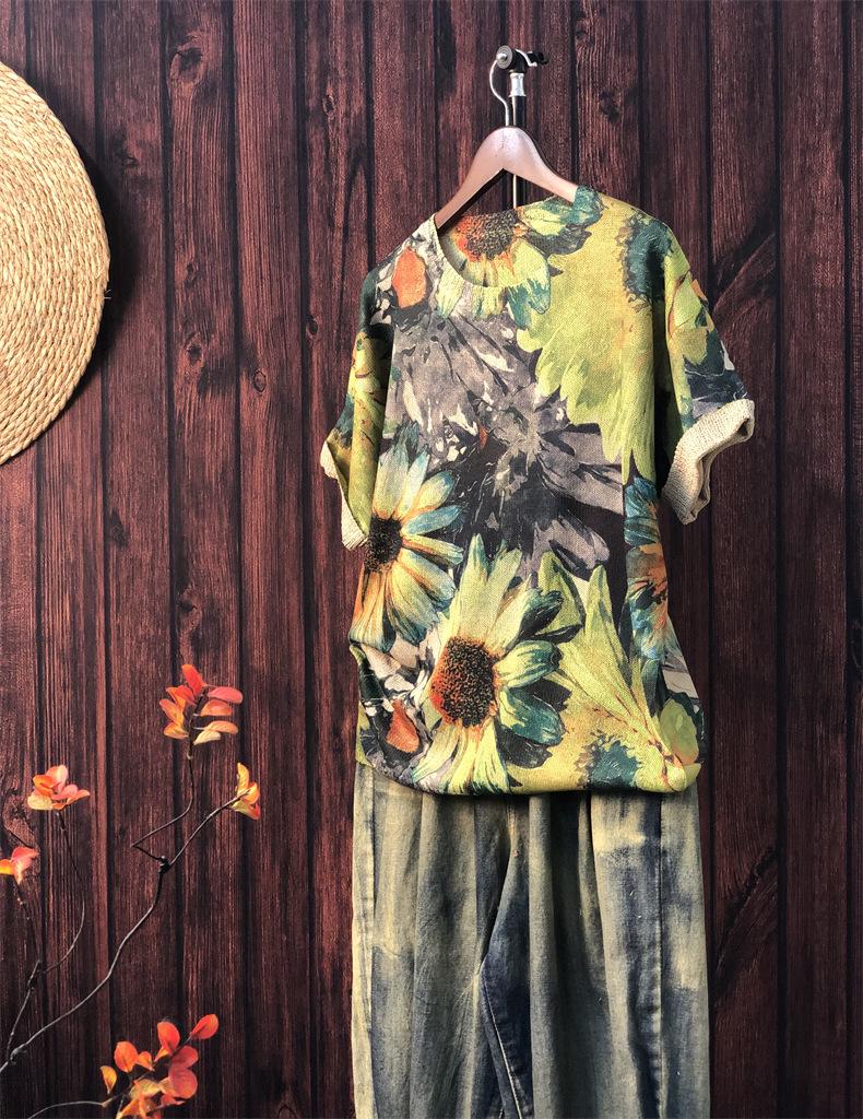 

Летний женский свитер свободного кроя, текстурной вязки - Большой размер, смесь льна, короткий рукав One Size for 80-140 pounds