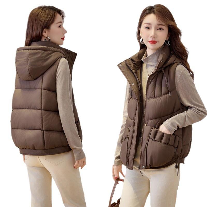 Womens Hooded Puffer Vest Lightweight Warm Cotton Blend Outerwear Casual Loose Fit Fall Winter