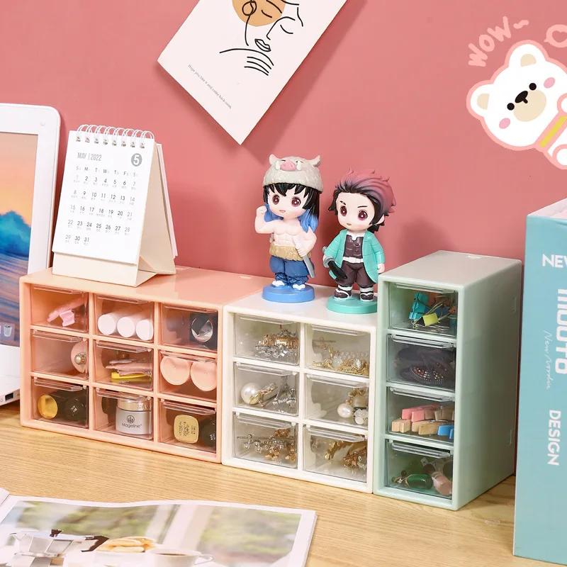 Desktop 9 Grid Storage Boxes Organizer Transparent Small Drawer Partitioned Student Desk Wall-mounted Sundries Storage Box Cute