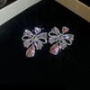 Silver Needle Pink Butterfly Zircon Cutout Stud Earrings - High-End Luxury Fashion Jewelry