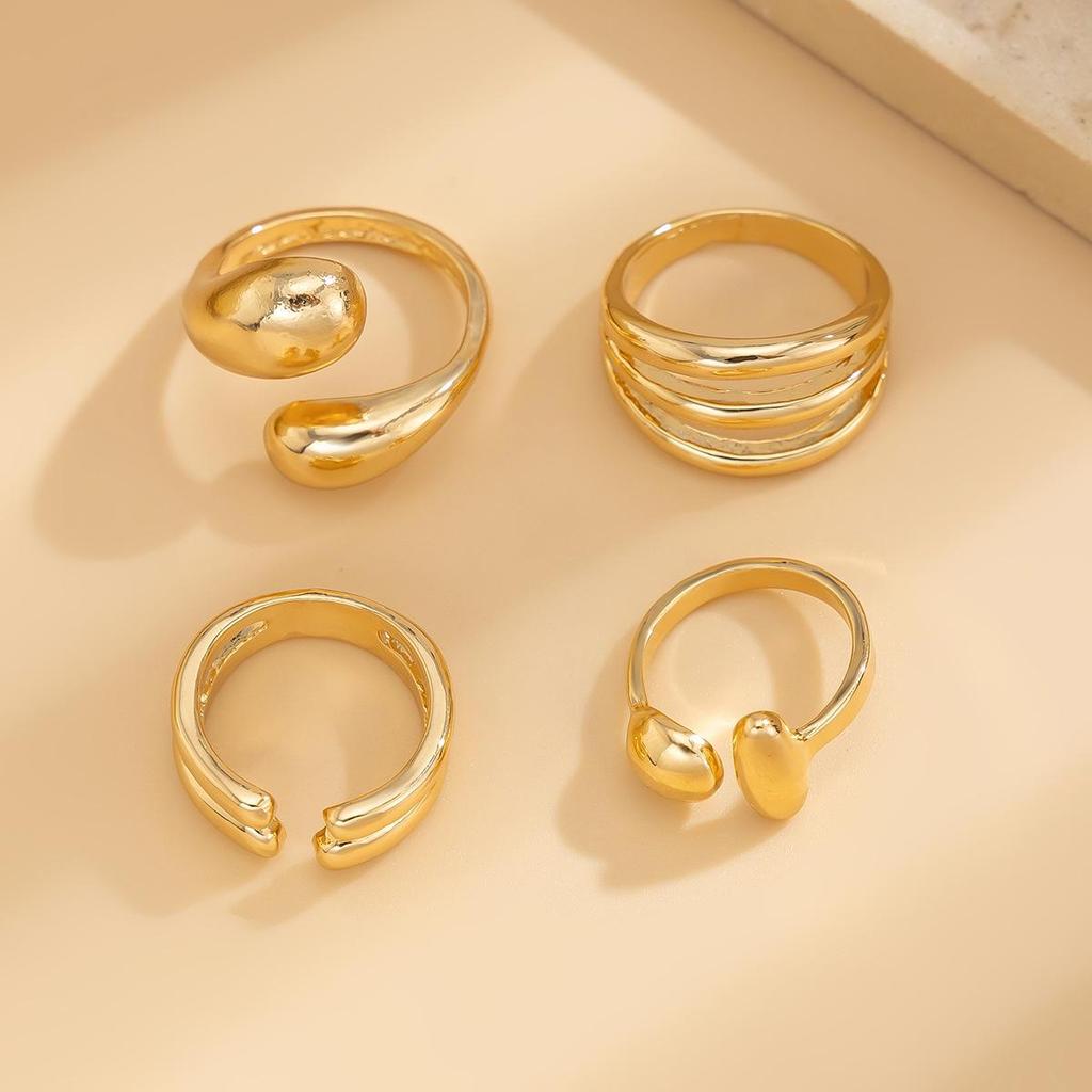 European & American Geometric Baroque Pearl Ring Set – Sweet Cool Ins Style Glossy Liquid Metal Ring