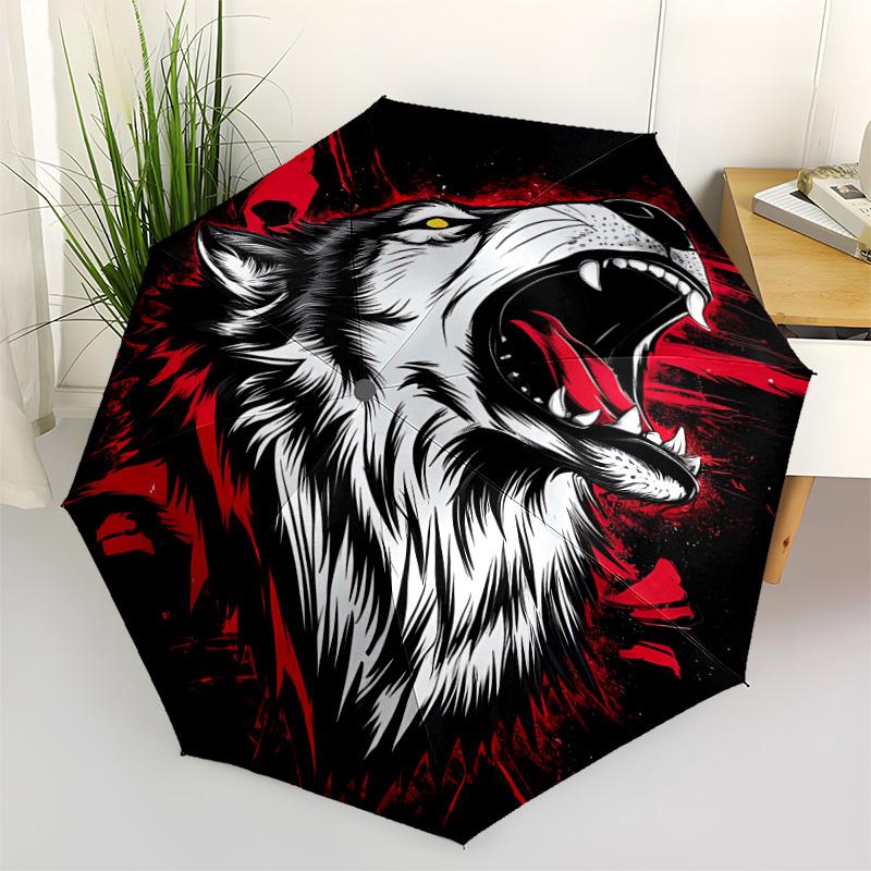 1pc Wolf Roar Fashionable Automatic Opening/Closing Folding Umbrella with 8 Bones, Windproof Portable, Daily Use068