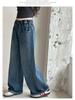 2025 Girls' Trendy Denim Wide-Leg Pants - Spring/Autumn Style, Long Straight-Leg for Big Girls