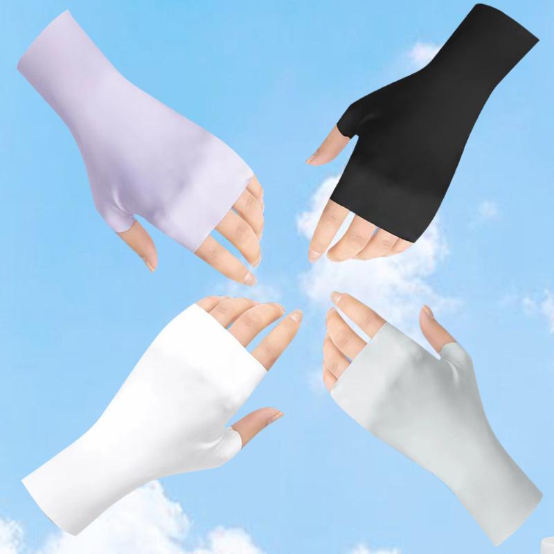 Pro Uv Protection Gloves For Nail Art Gel Nail Lamp Sunscreen Gloves Fingerless Hand Sun Care Thin Cool Ice Silk Silky Sun Glove