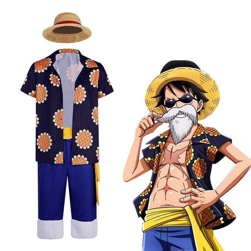 One Piece Cosplay Outfit Luffy Style Sunflower Short-Sleeve Casual Shirt Cosplay Costume Stage Performance Outfit