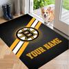 Custom Name Boston Bruins Crystal Velvet Floor Rug Personalized Text Soft Carpet Home Decor