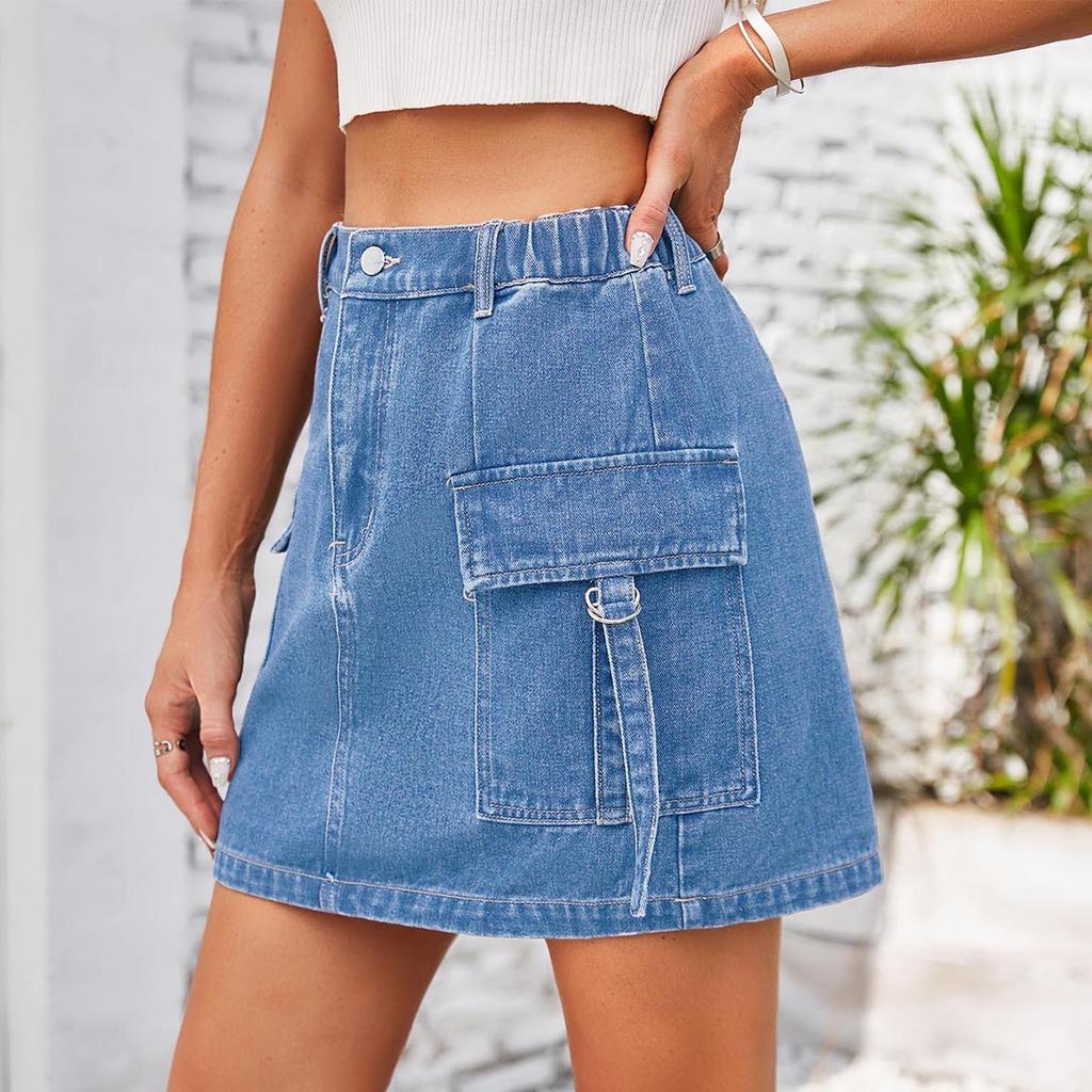 Ladies Fashion Wash Edge Denim Short Skirt Skirt