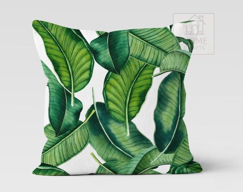 Home Decor Exotic Green Leaf Pattern Digital Printed Pattern Cushion Cover Suitable For Sofa Bedroom Car Pillow Cover