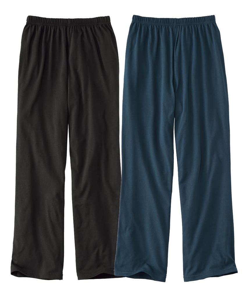 Nissen Pajama Loungewear Bottoms, Cotton Blend Jersey Lounge Pants, 2-Pack, Black + Navy, Size L