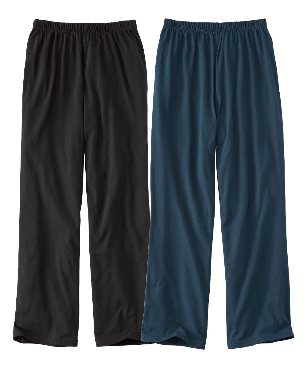 

[Nissen] Pajama Loungewear Bottoms, Cotton Blend Jersey Lounge Pants, 2-Pack, Black + Navy, Size LL